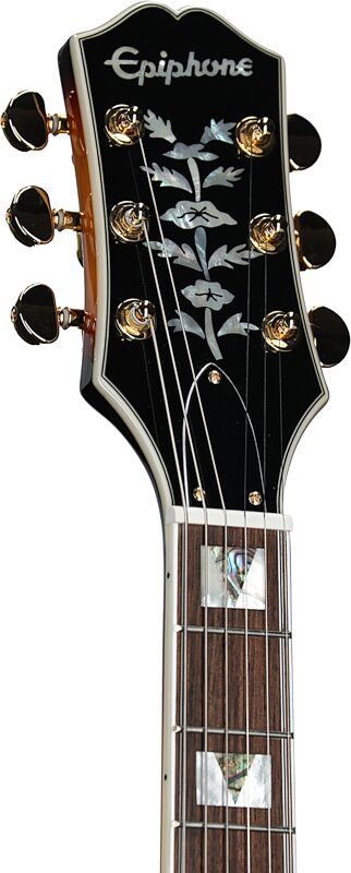 Epiphone Sheraton Semi-Hollowbody Electric Guitar (with Gig Bag), Vintage Sunburst, with Gold Hardware, Headstock Left Front