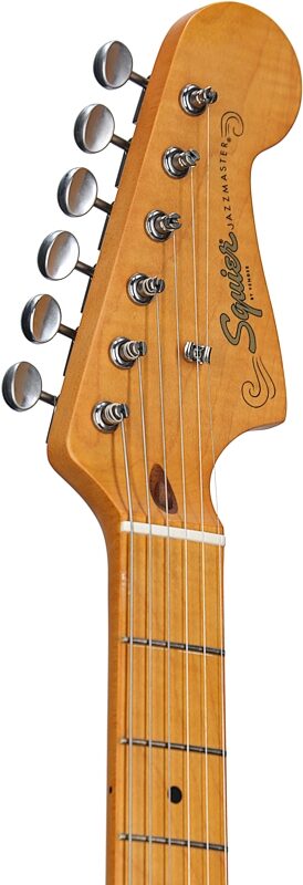Squier 40th Anniversary Vintage Edition Jazzmaster Electric Guitar (Maple Fingerboard), Desert Sand, Headstock Left Front
