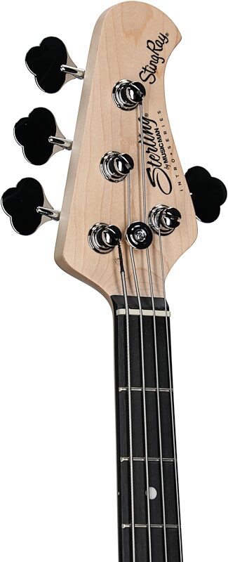 Sterling Intro Series StingRay Electric Bass, Electric Blue, Headstock Left Front