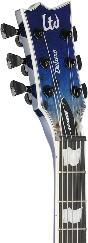 ESP LTD EC-1000 Burl Poplar Electric Guitar, Blue Natural Fade, Headstock Left Front