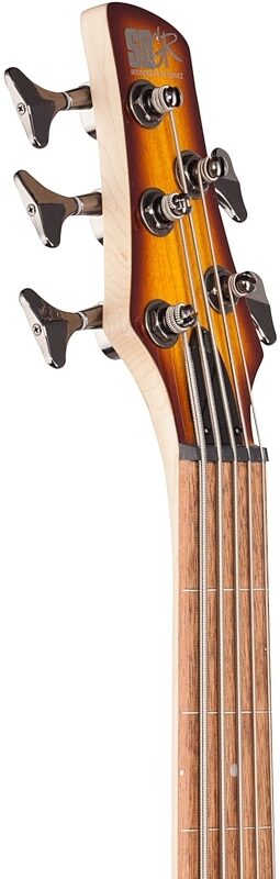 Ibanez SR375EF Fretless Electric Bass, 5-String, Brown Burst, Headstock Left Front