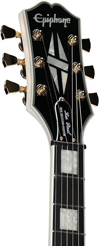 Epiphone Matt Heafy Les Paul Custom Origins Electric Guitar, Left-Handed (with Case), Bone White, Headstock Left Front