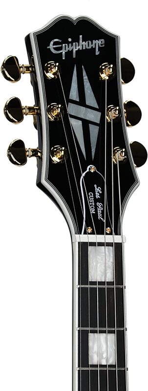 Epiphone Inspired by Gibson Les Paul Custom Electric Guitar, Left-Handed (with Gig Bag), Ebony, Headstock Left Front