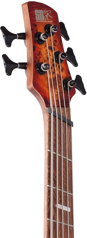 Ibanez SRMS805 Bass Workshop Multi-Scale Electric Bass, 5-String, Brown Topaz Burst Flat, Headstock Left Front