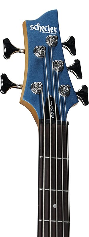 Schecter C-5 Deluxe Electric Bass, Satin Metallic Light Blue, Headstock Left Front