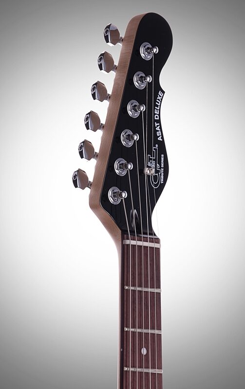 G&L Tribute ASAT Deluxe Carved Top Electric Guitar, Rosewood Fretboard, Transparent Black, Headstock Left Front