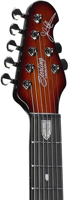 Sterling by Music Man MAJ270XFM Majesty 7 Electric Guitar, 7-String, Blood Orange Burst, Headstock Left Front
