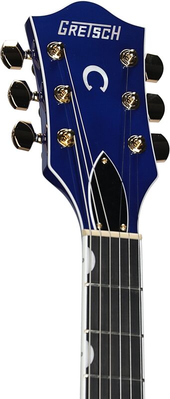 Gretsch G6120TG Players Edition Nashville Electric Guitar (with Case), Azure Metallic, Headstock Left Front