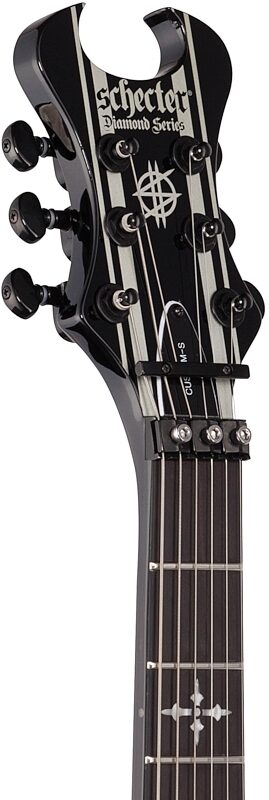 Schecter Synyster Gates Custom S Electric Guitar, Black with Silver Stripes, 1741, Headstock Left Front