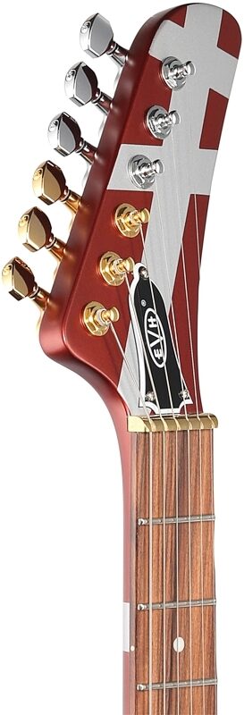 EVH Eddie Van Halen Striped Series Shark Electric Guitar, with Pau Ferro Fingerboard, Burgundy Silver, Headstock Left Front