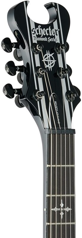 Schecter Synyster Gates Custom HT Electric Guitar, Gloss Black with Silver Stripes, Headstock Left Front