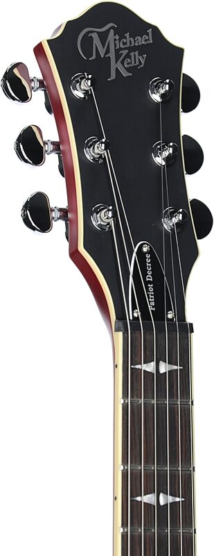 Michael Kelly Patriot Decree SB Slim Body Open Pore Electric Guitar, Transparent Red, Headstock Left Front