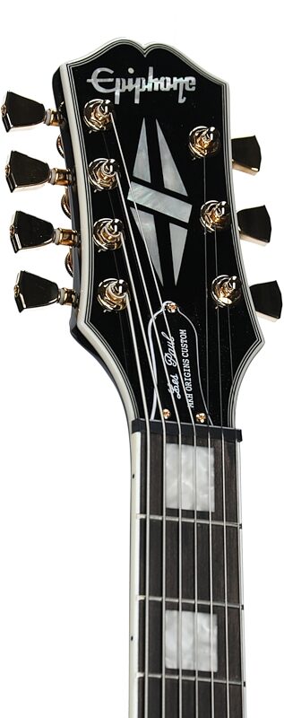 Epiphone Matt Heafy Les Paul Custom Origins Electric Guitar, 7-String (with Case), Ebony, Headstock Left Front