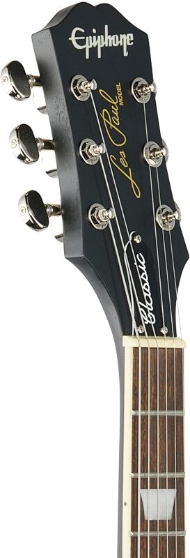 Epiphone Les Paul Classic Worn Electric Guitar, Ebony, Headstock Left Front