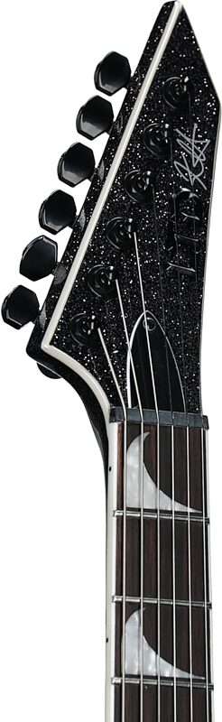 ESP LTD Kirk Hammett KH-V Electric Guitar (with Case), Black Sparkle, Headstock Left Front