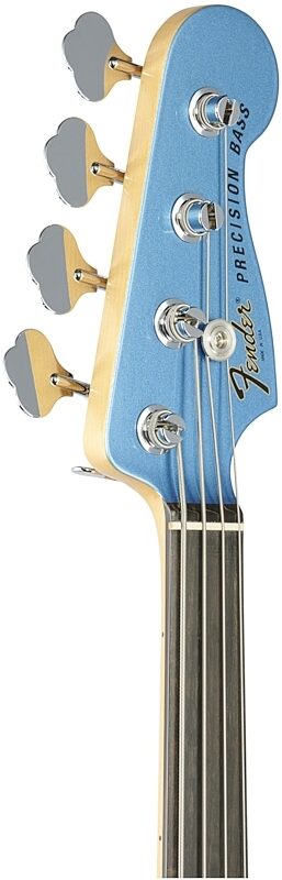 Fender Tony Franklin Fretless Precision Bass with Case, Lake Placid Blue, Headstock Left Front