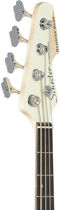 Schecter Banshee Bass Guitar, Olympic White, Headstock Left Front