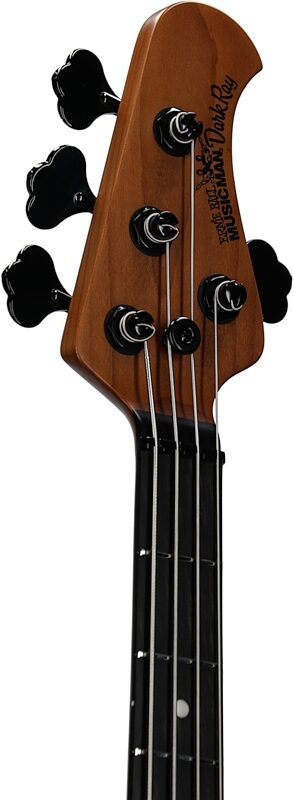 Ernie Ball Music Man DarkRay Electric Bass (with Mono Soft Case), Onyx Black, Headstock Left Front