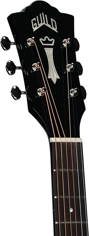 Guild D-140CE Dreadnought Acoustic-Electric Guitar (with Gig Bag), Black, Headstock Left Front