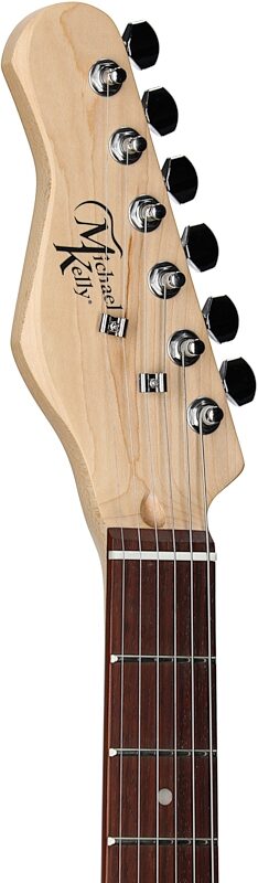 Michael Kelly 58 Thinline Electric Guitar, Left-Handed, Natural, Spalted Maple Top, Headstock Left Front