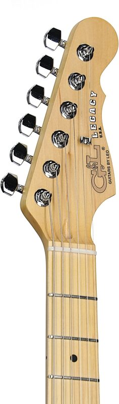 G&L Fullerton Deluxe Legacy HSS Electric Guitar (with Gig Bag), Matcha Tea, Headstock Left Front