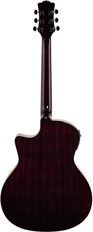 Luna Gypsy Quilt Top Acoustic-Electric Guitar, Transparent Purple, Full Straight Back