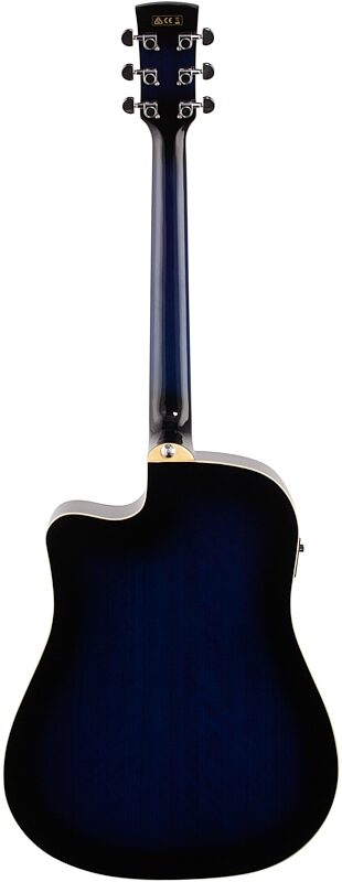 Ibanez PF15ECE Dreadnought Acoustic-Electric Guitar, Transparent Blue Sunburst, Full Straight Back