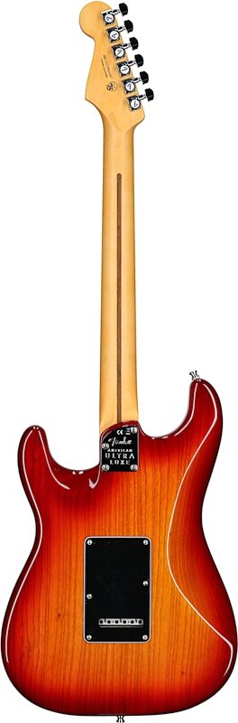 Fender American Ultra Luxe Stratocaster Electric Guitar, Maple Fingerboard (with Case), Plasma Red Burst, Full Straight Back