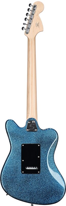 Squier Paranormal Super-Sonic Electric Guitar, with Laurel Fingerboard, Blue Sparkle, Full Straight Back