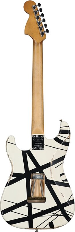 EVH Eddie Van Halen Striped '78 Eruption Electric Guitar (with Gig Bag), White and Black, Full Straight Back