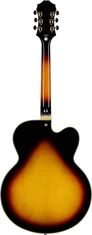Epiphone Broadway Left-Handed Hollowbody Electric Guitar (with Gig Bag), Vintage Sunburst, Full Straight Back