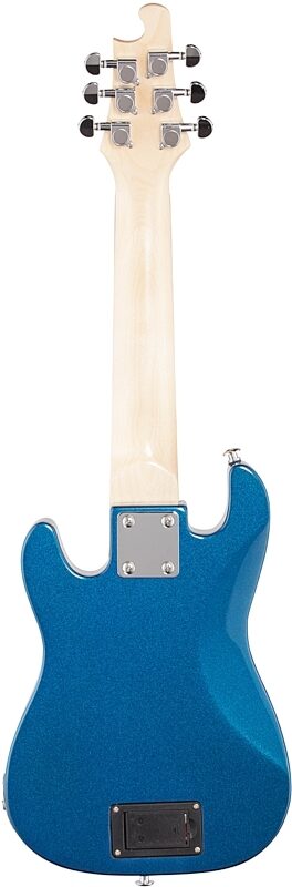 Vorson S-Style Guitarlele Travel Electric Guitar (with Gig Bag), Metallic Blue, Full Straight Back