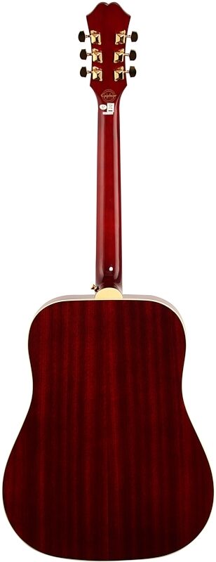 Epiphone Exclusive Limited Edition DR-100 Acoustic Guitar, Wine Red, with Gold Hardware, Full Straight Back