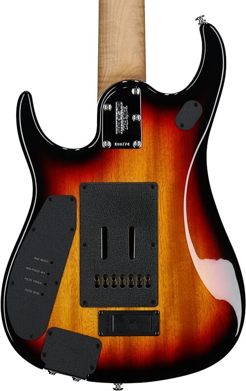 Ernie Ball Music Man John Petrucci JP15 7 Electric Guitar (with Case), Tiger Eye Flame, Serial Number K00774, Body Straight Back