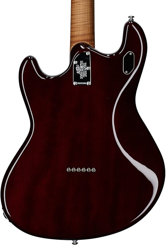 Ernie Ball Music Man BFR StingRay Baritone Electric Guitar (with MONO Case), Transparent Oxblood, Serial Number D00984, Body Straight Back