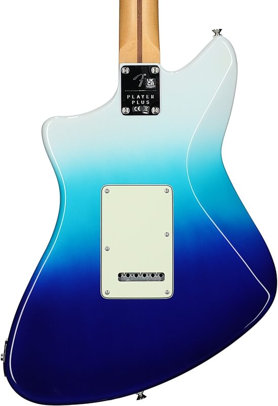 Fender Player Plus Meteora Electric Guitar (with Gig Bag), Belair Blue, Pau Ferro, Body Straight Back