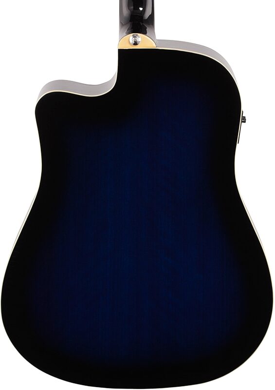 Ibanez PF15ECE Dreadnought Acoustic-Electric Guitar, Transparent Blue Sunburst, Body Straight Back