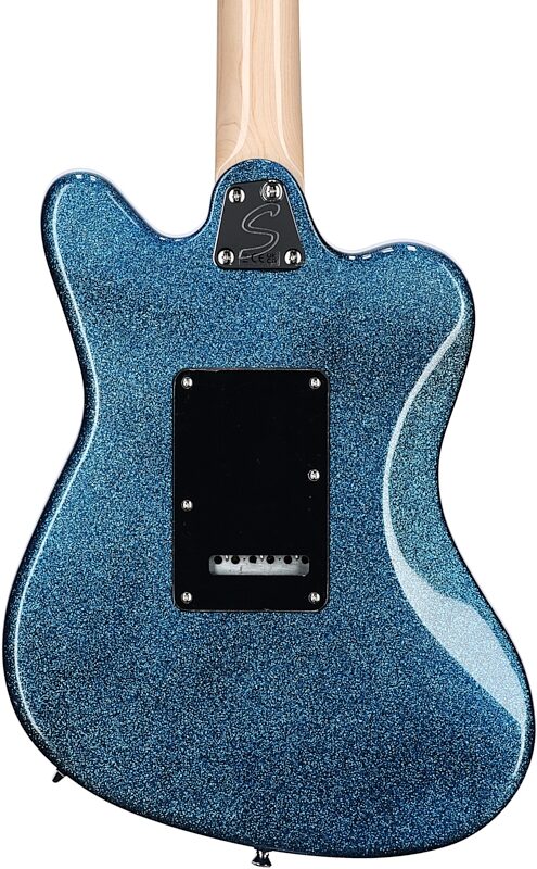 Squier Paranormal Super-Sonic Electric Guitar, with Laurel Fingerboard, Blue Sparkle, Body Straight Back