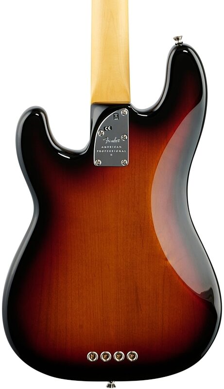 Fender American Pro II Precision Electric Bass, Maple Fingerboard (with Case), 3-Color Sunburst, Body Straight Back