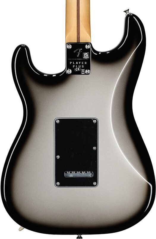 Fender Player Plus Stratocaster HSS Electric Guitar, Pau Ferro Fingerboard (with Gig Bag), Silverburst, Body Straight Back