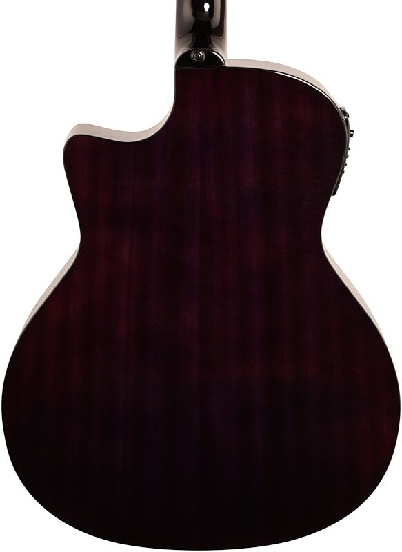 Luna Gypsy Quilt Top Acoustic-Electric Guitar, Transparent Purple, Body Straight Back