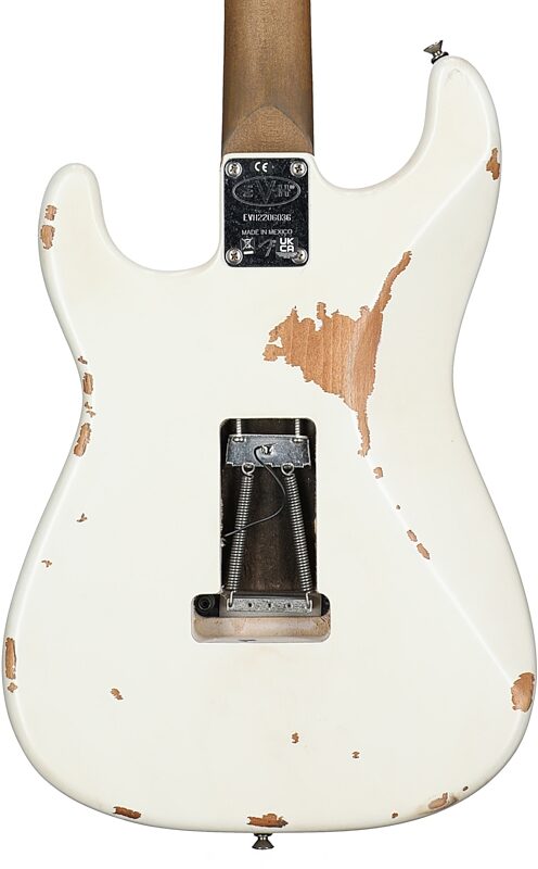 EVH Eddie Van Halen Frankenstein Relic Series Electric Guitar (with Gig Bag), White, Body Straight Back