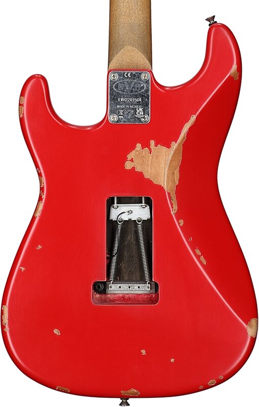 EVH Eddie Van Halen Frankenstein Relic Series Electric Guitar (with Gig Bag), Red, Body Straight Back