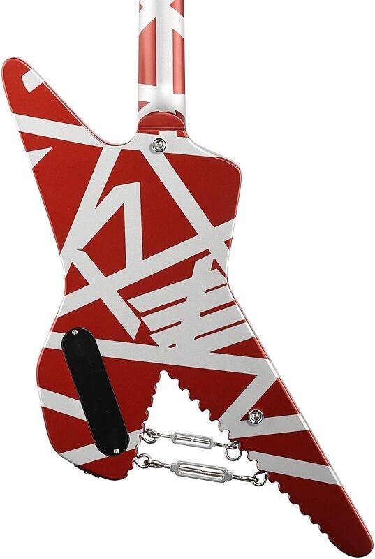 EVH Eddie Van Halen Striped Series Shark Electric Guitar, with Pau Ferro Fingerboard, Burgundy Silver, Body Straight Back