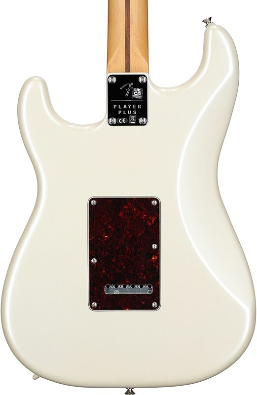 Fender Player Plus Stratocaster Electric Guitar, Maple Fingerboard (with Gig Bag), Olympic Pearl, Body Straight Back