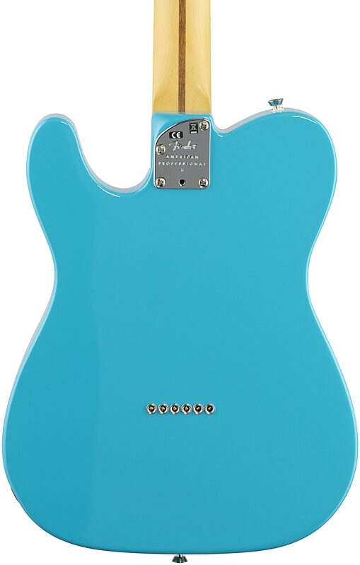 Fender American Professional II Telecaster Electric Guitar, Maple Fingerboard (with Case), Miami Blue, Body Straight Back