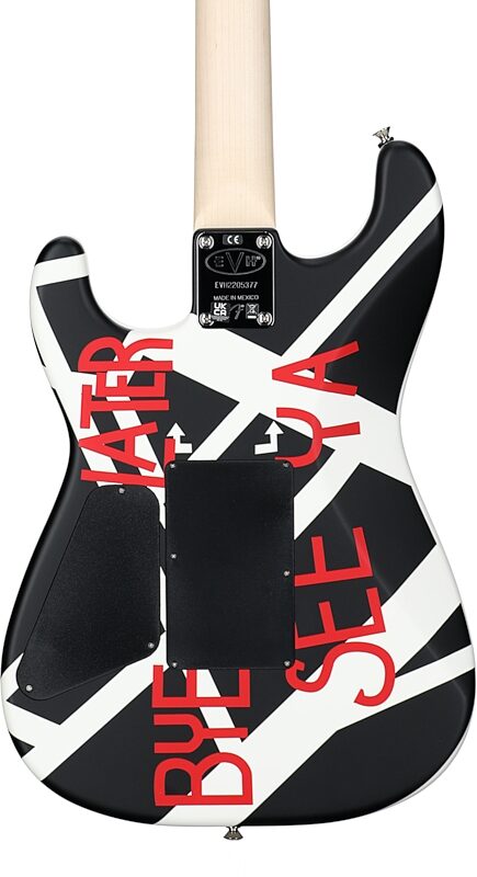 EVH Eddie Van Halen Striped Series Electric Guitar, Satin Crop Circles (Black and White), Body Straight Back