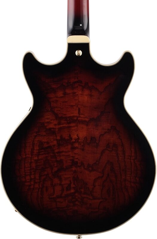 Ibanez Artstar AM153QA Semi-Hollowbody Electric Guitar (with Case), Dark Brown Sunburst, Body Straight Back