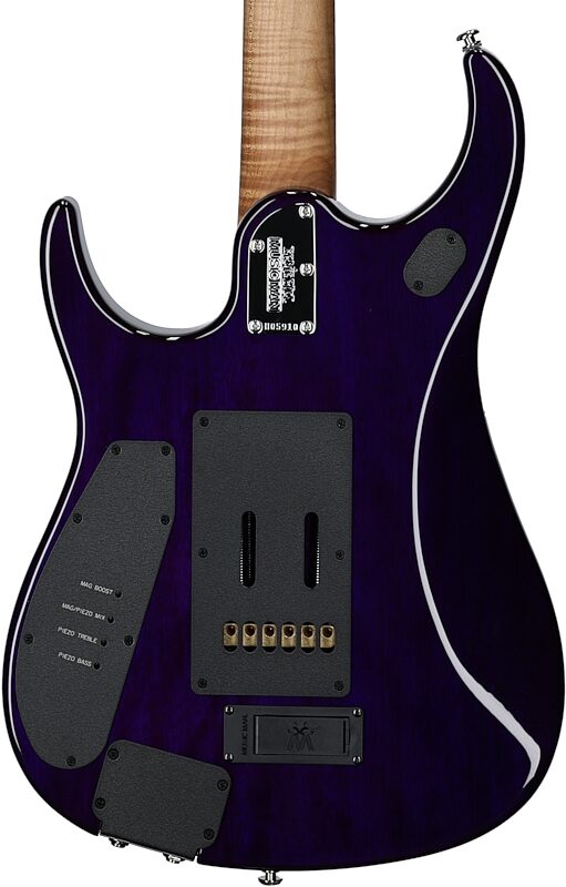 Ernie Ball Music Man John Petrucci JP15 Electric Guitar (with Gig Bag), Purple Nebula Flame, Body Straight Back