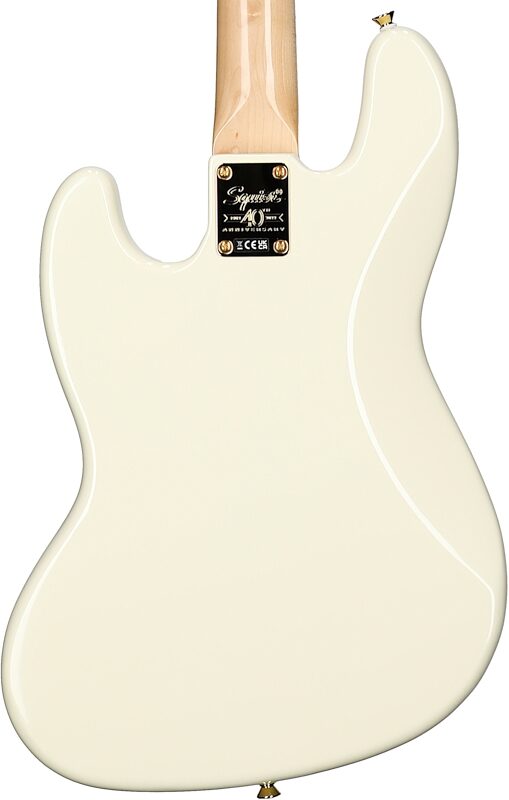 Squier 40th Anniversary Jazz Gold Edition Electric Bass, with Laurel Fingerboard, Olympic White, Body Straight Back